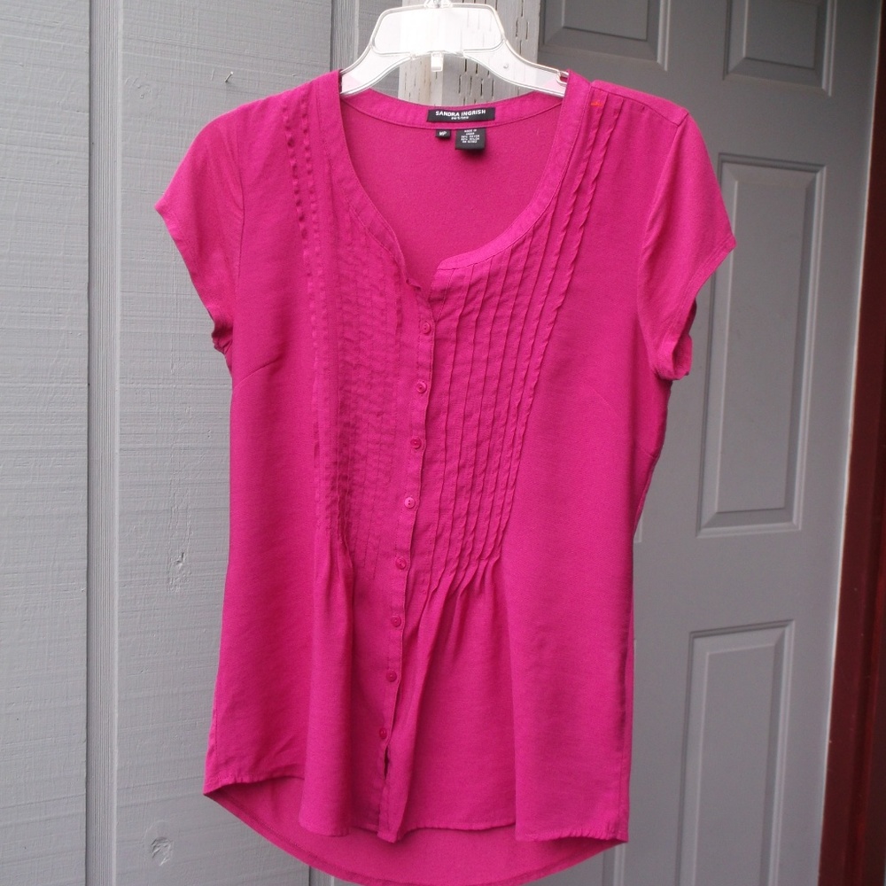 Sandra Ingrish HOT PINK mix fabric button top